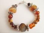 Armband Estella glas-agaat-kristalglas facet-tin-zilver, Bruin, Nieuw, Ophalen of Verzenden, Met edelsteen