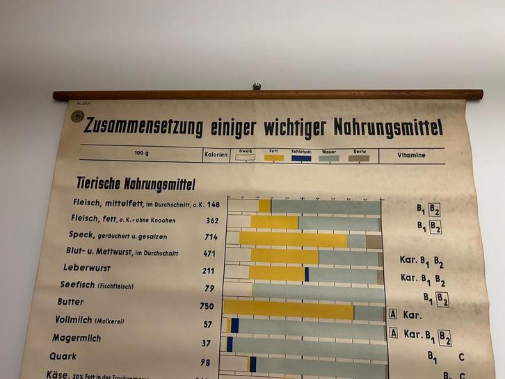 Oude schoolplaat Tierische Nahrungsmittel, Antiek en Kunst, Antiek | Schoolplaten, Natuur en Biologie, Ophalen of Verzenden