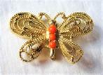 Mooie vergulde vlinder met 3 koralen (5306-558), Ophalen, Gebruikt, Goud, Overige materialen