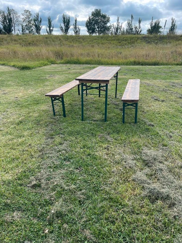 Biertafels te huur 15€ per stuk, Tuin en Terras, Picknicktafels, Gebruikt, Rechthoekig, Hout, Inklapbaar, Ophalen