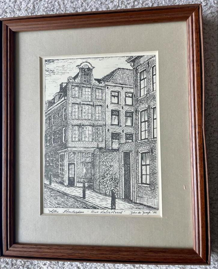 Litho Amsterdam Nieuwe Leliestraat John de Jongh '86, Antiek en Kunst, Kunst | Etsen en Gravures, Ophalen
