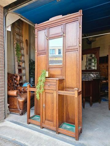 Antieke brocante Art Deco kapstok meubel vintage hal kast  beschikbaar voor biedingen