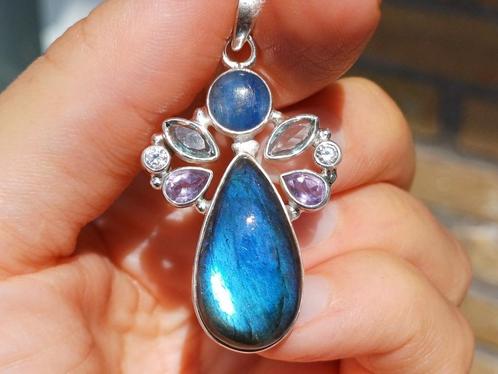 Vanoli 925 zilver kettinghanger labradoriet kyaniet amethist, Sieraden, Tassen en Uiterlijk, Kettinghangers, Nieuw, Zilver, Overige kleuren