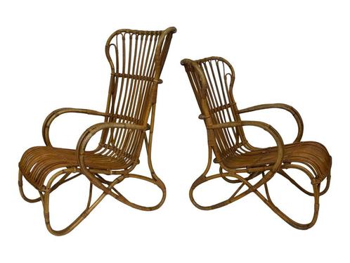 Set van twee Belse 8 model Rotan stoelen Dirk van Sliedregt, Huis en Inrichting, Stoelen, Gebruikt, Twee, Riet of Rotan, Bruin