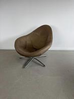 Label Hidde Fauteuil Bruin Leer - Chroom, Huis en Inrichting, Fauteuils, Niet ingevuld, Gebruikt, 75 tot 100 cm, Ophalen of Verzenden