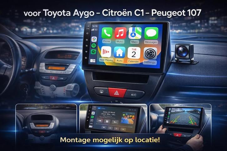 Premium 10” QLED CarPlay Scherm – Aygo/C1/107 +Incl montage!, Auto diversen, Autoradio's, Zo goed als nieuw, Ophalen of Verzenden