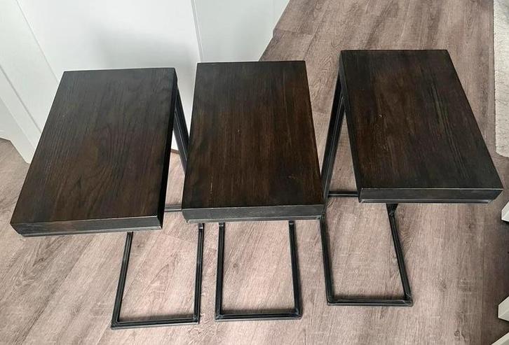 3x John Lewis Calia Sofa Bijzettafels - Donker Hout, Huis en Inrichting, Tafels | Bijzettafels, Gebruikt, Rechthoekig, 45 tot 60 cm