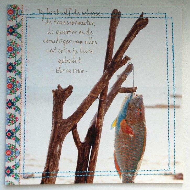 Collagekaart met citaat - visje, Hobby en Vrije tijd, Kaarten | Zelfgemaakt, Nieuw, Overige thema's, Ophalen of Verzenden