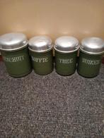 Resedagroen emaille koffie-thee- suiker- beschuitbussen, Antiek en Kunst, Ophalen of Verzenden