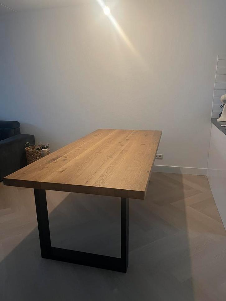 Robuuste eikenhouten eettafel 220x100x6 cm, Huis en Inrichting, Tafels | Eettafels, Zo goed als nieuw, 50 tot 100 cm, 200 cm of meer