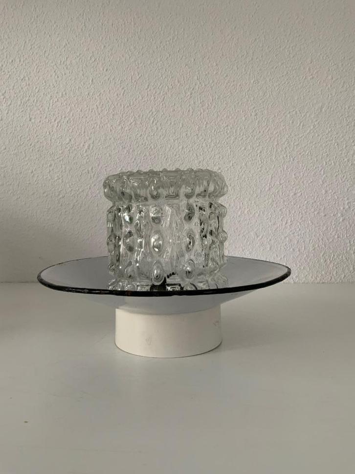 Art Deco Plaffoniere Bubbelglas met emaille kap, Huis en Inrichting, Lampen | Plafondlampen, Gebruikt, Ophalen of Verzenden