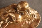 Antieke bronzen inktpot met liggend naakt, Verzenden