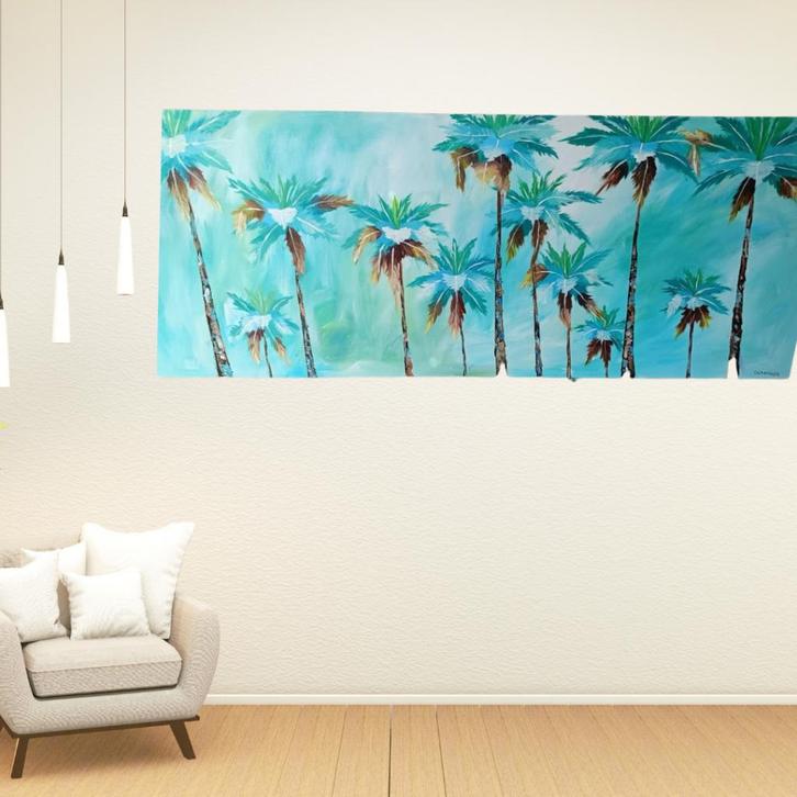 Groot palmboom schilderij handgemaakt Bali Indonesië  200x10, Antiek en Kunst, Kunst | Niet-Westerse kunst, Ophalen of Verzenden