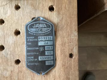 JAWA 356 uit 1957 motorplaatje beschikbaar voor biedingen