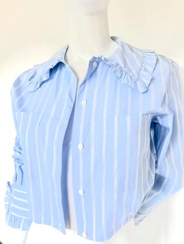 SANDRO GESTREEPTE BLOUSE RUCHES MAAT 36 (NEW 195)🩵🩵🩵 beschikbaar voor biedingen