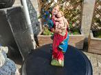 antiek beeld maria in rood blauw geklede gewaad met baby, Ophalen of Verzenden