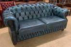 Prachtige Chesterfield Bank 3 Zits Blauw., Ophalen of Verzenden, Gebruikt, Leer, Chesterfield
