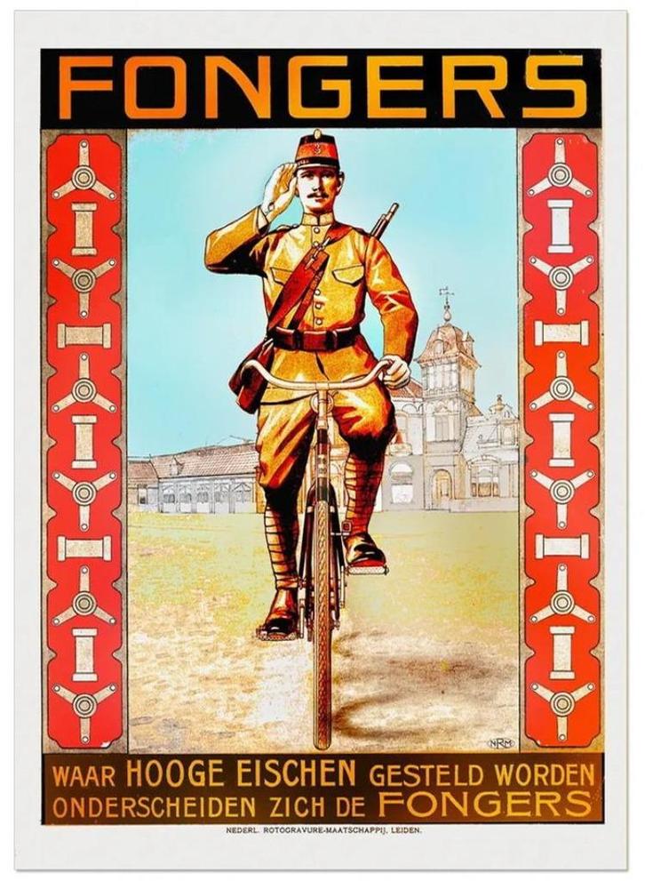 [Grote 50x70cm Fiets Poster] FONGERS Fietsen KNIL Soldaat, Verzamelen, Merken en Reclamevoorwerpen, Nieuw, Reclamebord, Verzenden