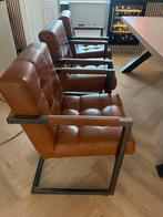 Leren stoelen met stalen frame (3 stuks), Huis en Inrichting, Stoelen, Ophalen, Gebruikt, Leer, Drie