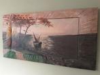 Vissersbootjes bij ochtend gloren., Antiek en Kunst, Kunst | Schilderijen | Abstract, Ophalen