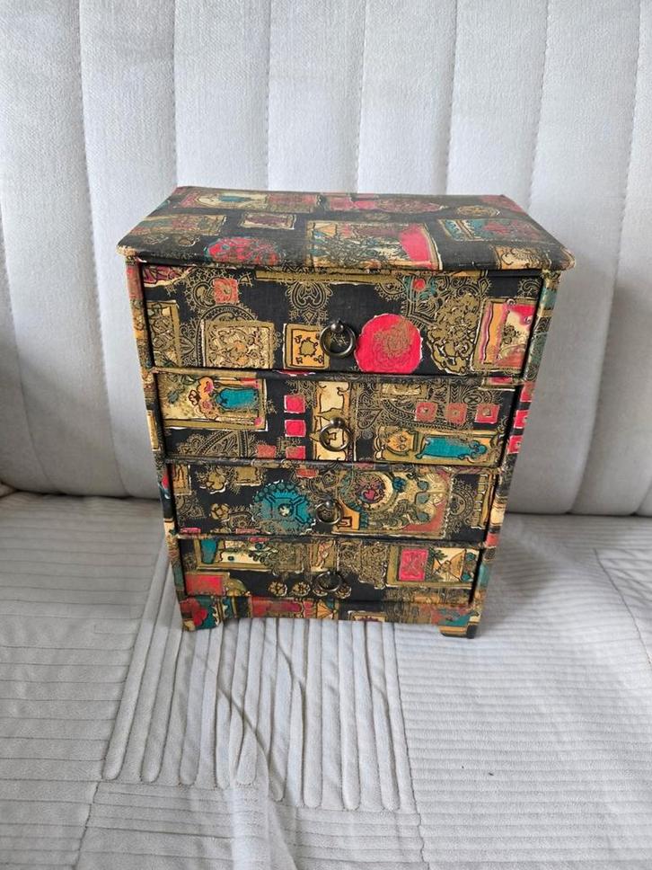 Vintage Stoffen Sieraden Ladekast, Antiek en Kunst, Curiosa en Brocante, Ophalen of Verzenden