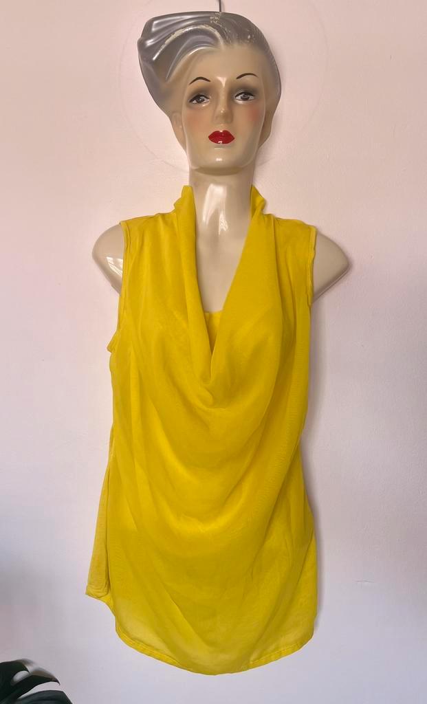 Chique WE knalgele top M waterval viscose medium, Kleding | Dames, Tops, Zo goed als nieuw, Maat 38/40 (M), Geel, Zonder mouw