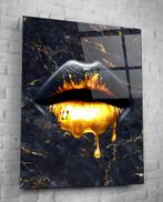 Glasposters - Lips Art / Black & Golden Lips - 4 formaten, Foto of Poster, 100 tot 125 cm, Oorspronkelijke maker, 75 cm of meer