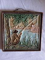 Fraaie cloisonne tegel de porceleyne fles van visser, hengel, Ophalen of Verzenden