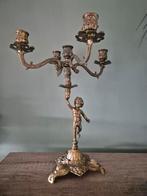 Antieke Kandelaar met Putto-figuur, Ophalen of Verzenden, Koper of Brons