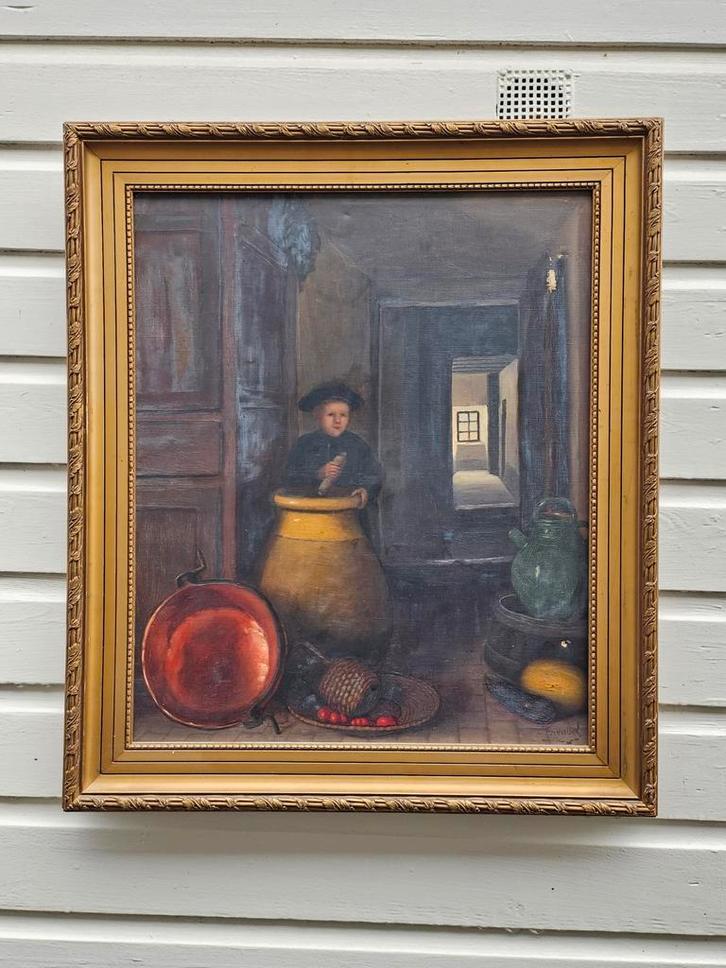 Oude Olieverfschilderij met J. Arnaud gesigneerd schilderij, Antiek en Kunst, Kunst | Schilderijen | Klassiek, Ophalen of Verzenden