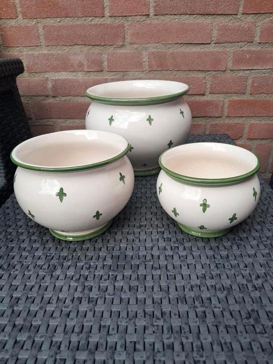 Set van 3 bloempotten diverse afmetingen, Tuin en Terras, Bloempotten, Zo goed als nieuw, Aardewerk, Minder dan 40 cm, Minder dan 25 cm