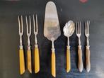 Antieke set (7 dlg) benen / hoornen vorkjes, taartschep, Antiek en Kunst, Ophalen of Verzenden