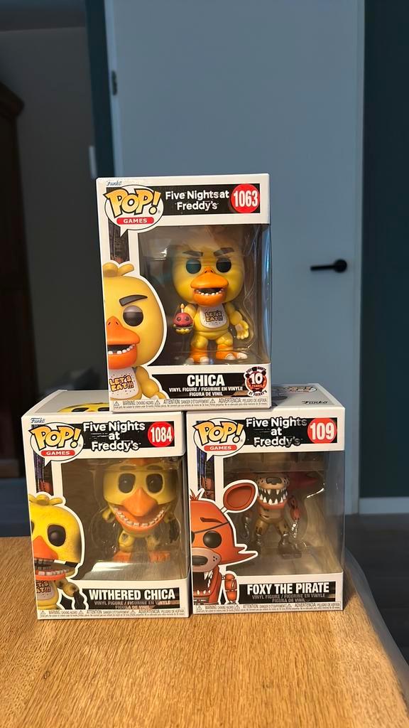 Funko Pop! 3 stuks Five nights at freddy’s Foxy, Chica, Verzamelen, Poppetjes en Figuurtjes, Zo goed als nieuw, Ophalen of Verzenden