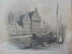 001/ Spaansche huizen in Gent / Staalgravure uit 1835, Antiek en Kunst, Kunst | Etsen en Gravures, Ophalen of Verzenden
