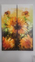 Prachtig tweeluik schilderij met zonnebloemen van J de Graaf, Ophalen