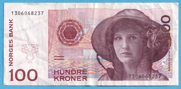 (KC38) Noorwegen 100 kronen, Postzegels en Munten, Bankbiljetten | Europa | Niet-Eurobiljetten, Los biljet, Overige landen, Verzenden