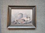 Ziekbed aquarel 19-de eeuw door J. Herman, Antiek en Kunst, Ophalen of Verzenden