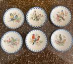 Vintage Gebaksbordjes Vogelmotief (6 stuks) Porselein Blauw, Ophalen of Verzenden