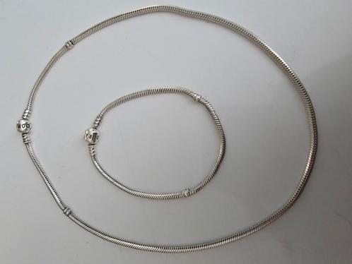 Zilveren Pandora armband en ketting met tonsluiting, Sieraden, Tassen en Uiterlijk, Armbanden, Zo goed als nieuw, Zilver, Zilver