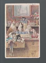 2984 Oude kunstkaart poes poezen kat katten hondje, Verzamelen, Ansichtkaarten | Dieren, Gelopen, Verzenden, Hond of Kat