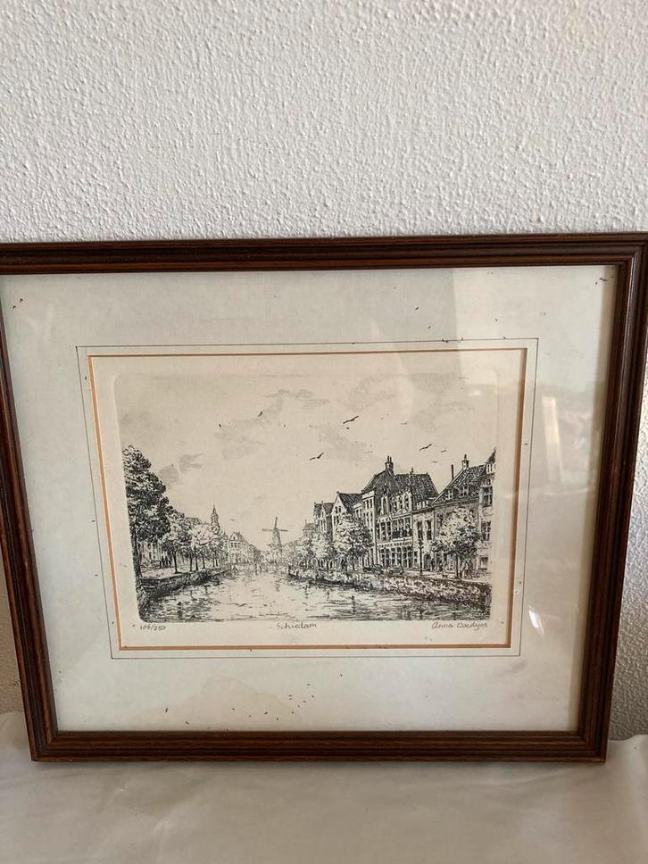 Anna Doedyns - Ets Lange Haven Schiedam, Antiek en Kunst, Kunst | Etsen en Gravures, Ophalen of Verzenden