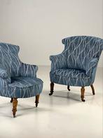 2x Fauteuil Bergère Frans antiek blauw