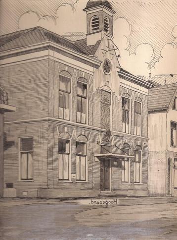 Hoogezand tekening Gemeentehuis Sievers 50/60er jaren beschikbaar voor biedingen