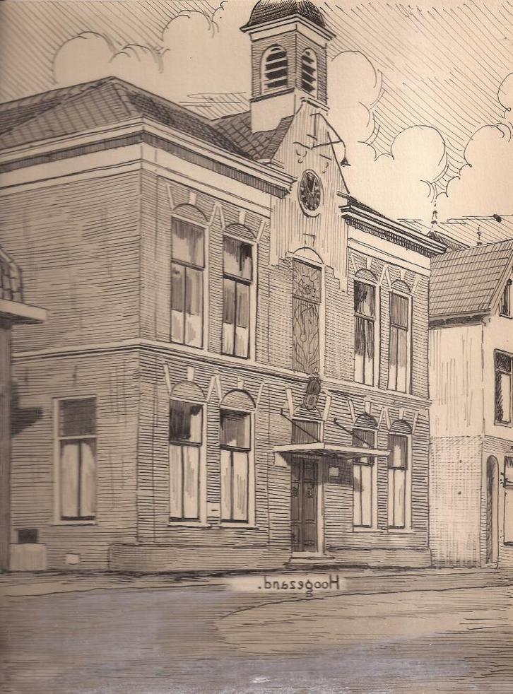 Hoogezand tekening Gemeentehuis Sievers 50/60er jaren, Antiek en Kunst, Kunst | Tekeningen en Foto's, Ophalen of Verzenden