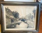 Oude pen tekening in lijst, Ophalen of Verzenden