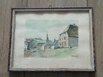 Aquarel van een dorpje - P. Bourgeois (achter dun glas), Antiek en Kunst, Ophalen