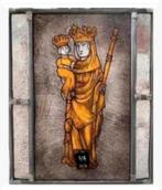 Brocante Glas in lood, Maria met kind, 25 x 21 cm, Antiek en Kunst, Ophalen of Verzenden