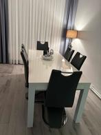 Hoogglans witte eettafel met stoelen, Huis en Inrichting, Ophalen, Zo goed als nieuw, Hoogglans witt, 4 tot 6 stoelen