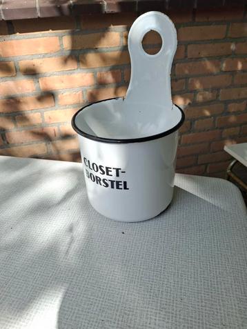 Vintage Emaille Closetborstel Houder beschikbaar voor biedingen