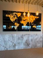 Wereldkaart wanddecoratie plexiglas zwart/goud (3x 150x100), Ophalen, Zo goed als nieuw